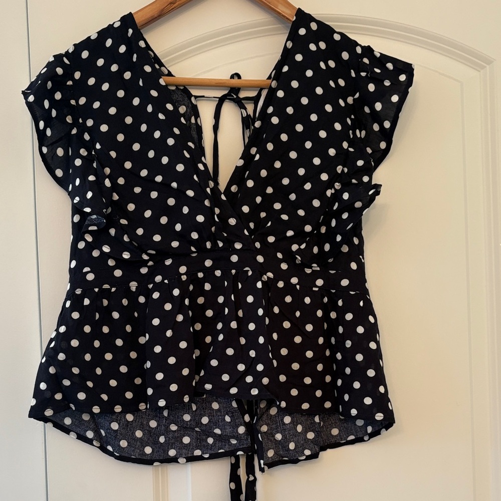 Polka Dot Ruffle Sleeve Top